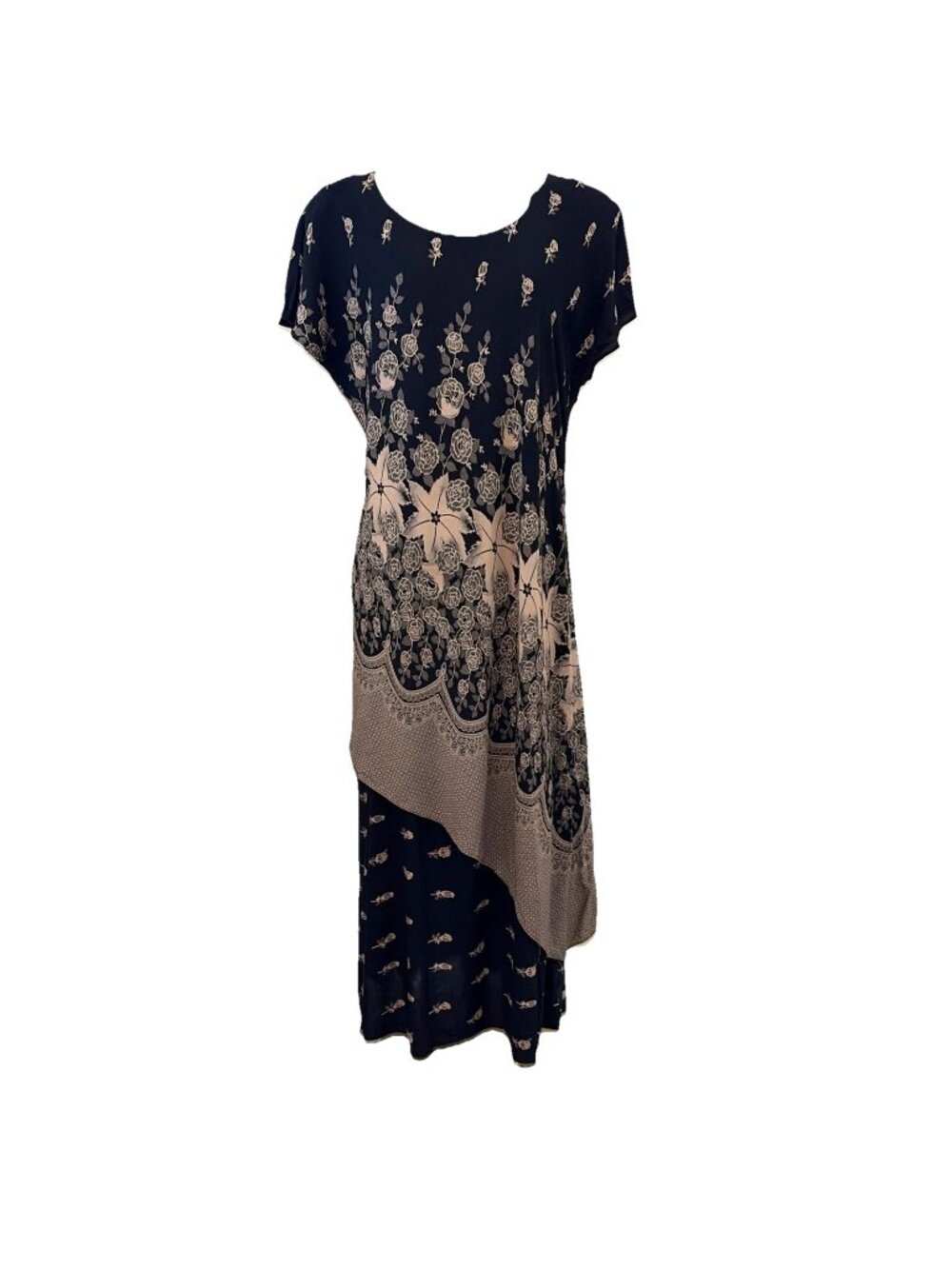 Vintage Morningside Maxi Dress Size 14 Floral Layered Asymmetrical Modest Asian